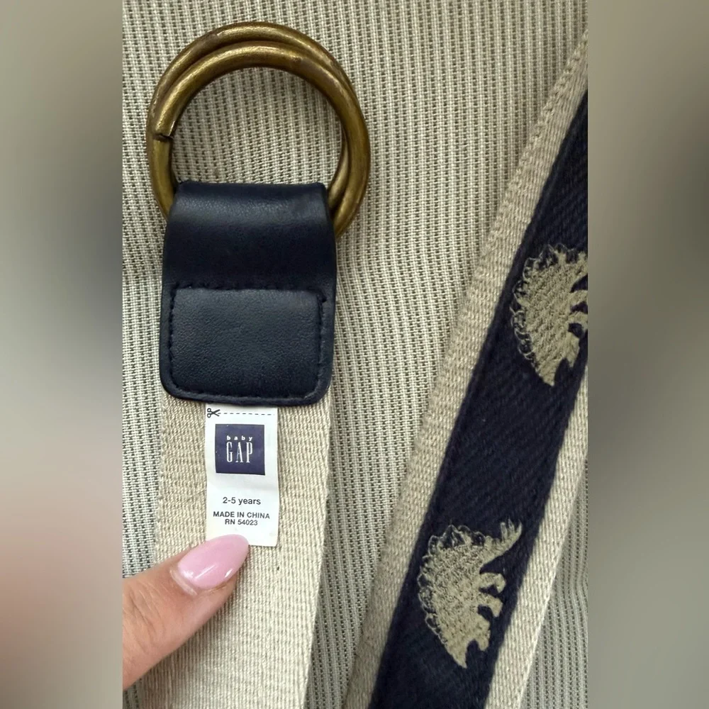 Gap Boys Blue & Cream Dinosaur Belt w/Brass Buckle adjustable sz 2-5 year old - Picture 5 of 7